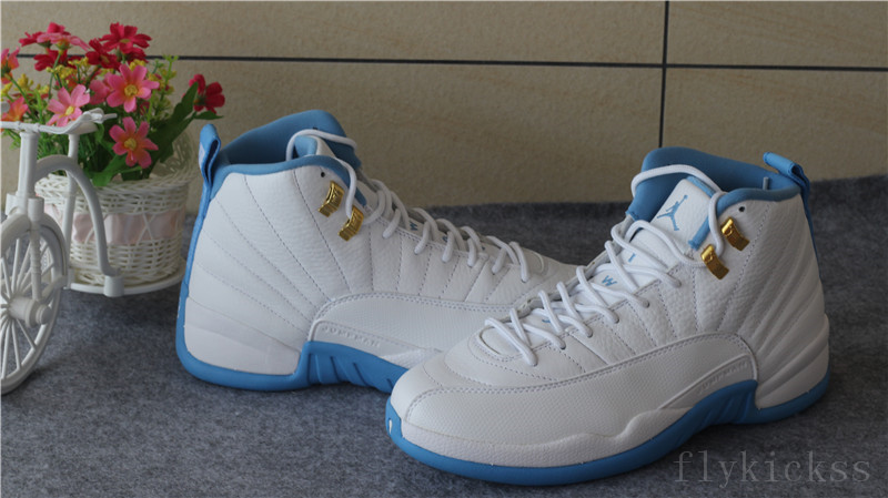 Authentic Air Jordan 12 Melo White University Blue